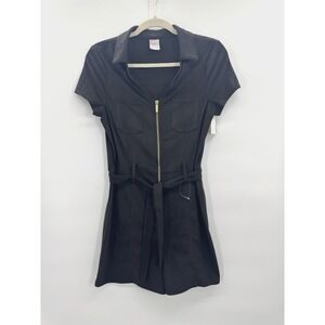 NWT Y2K Black Jumper Romper M Deadstock Full Zip Belted Glam Cowgirl Minimalist